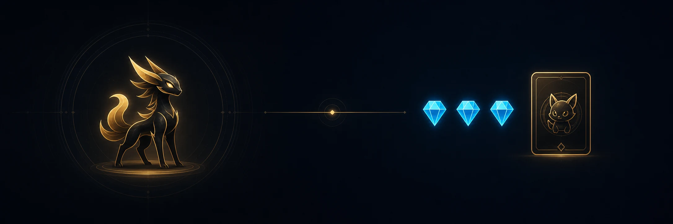 Ilustração de uma troca de Pokémon lendário por três diamantes e outro Pokémon